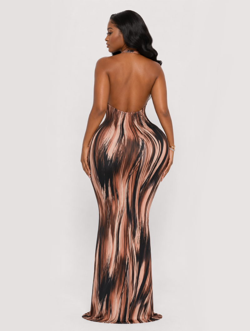 Sultry Plunge Backless Maxi