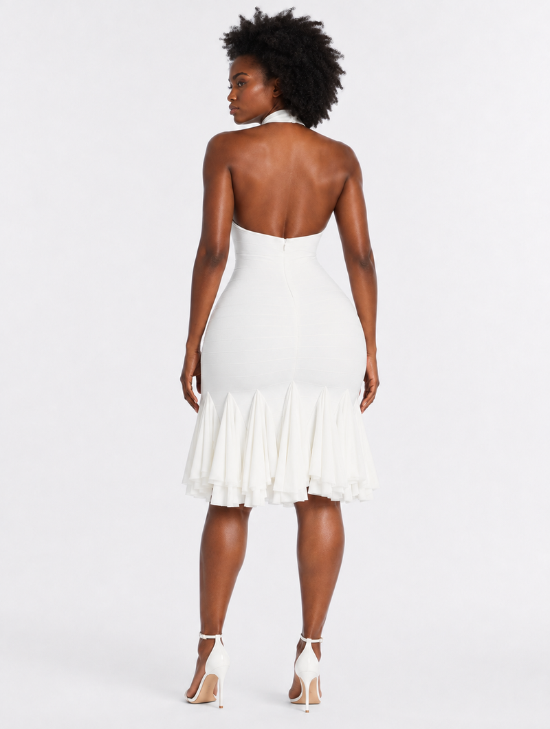White Pleated Hem Midi