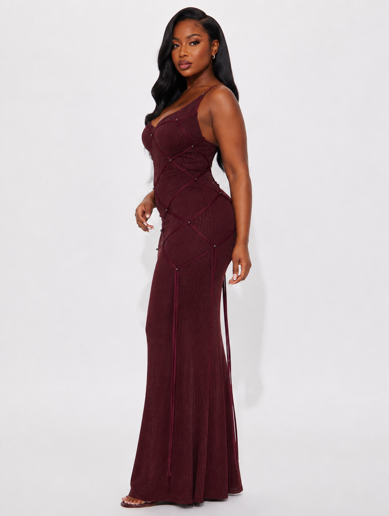 Burgundy Lattice Maxi Dress