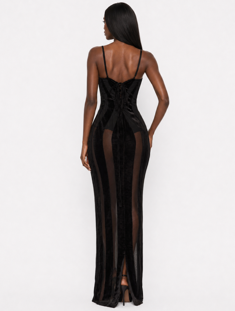 Velvet Mesh Corset Maxi