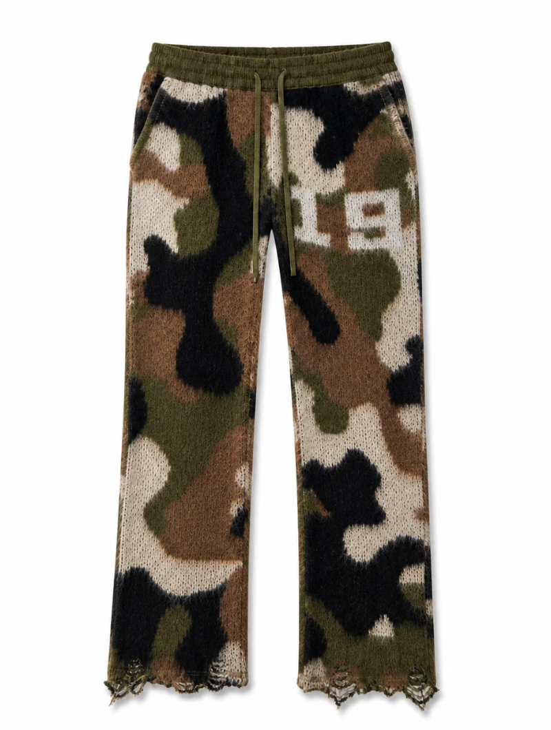 Camo Distressed Knit Pants (Pre-Order)