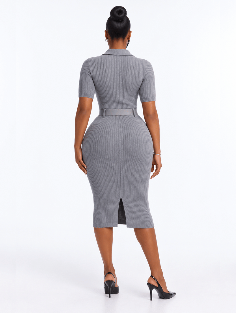 Belted Ribbed Polo Dress