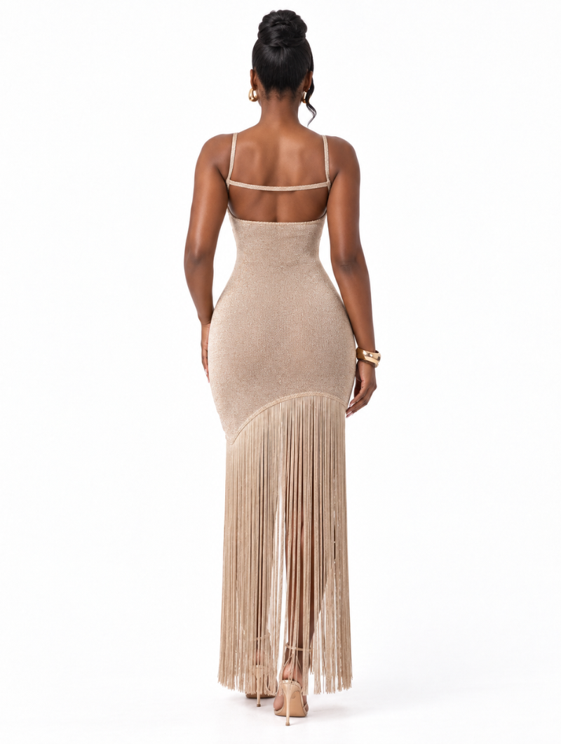 Gilded Fringe Maxi Dress