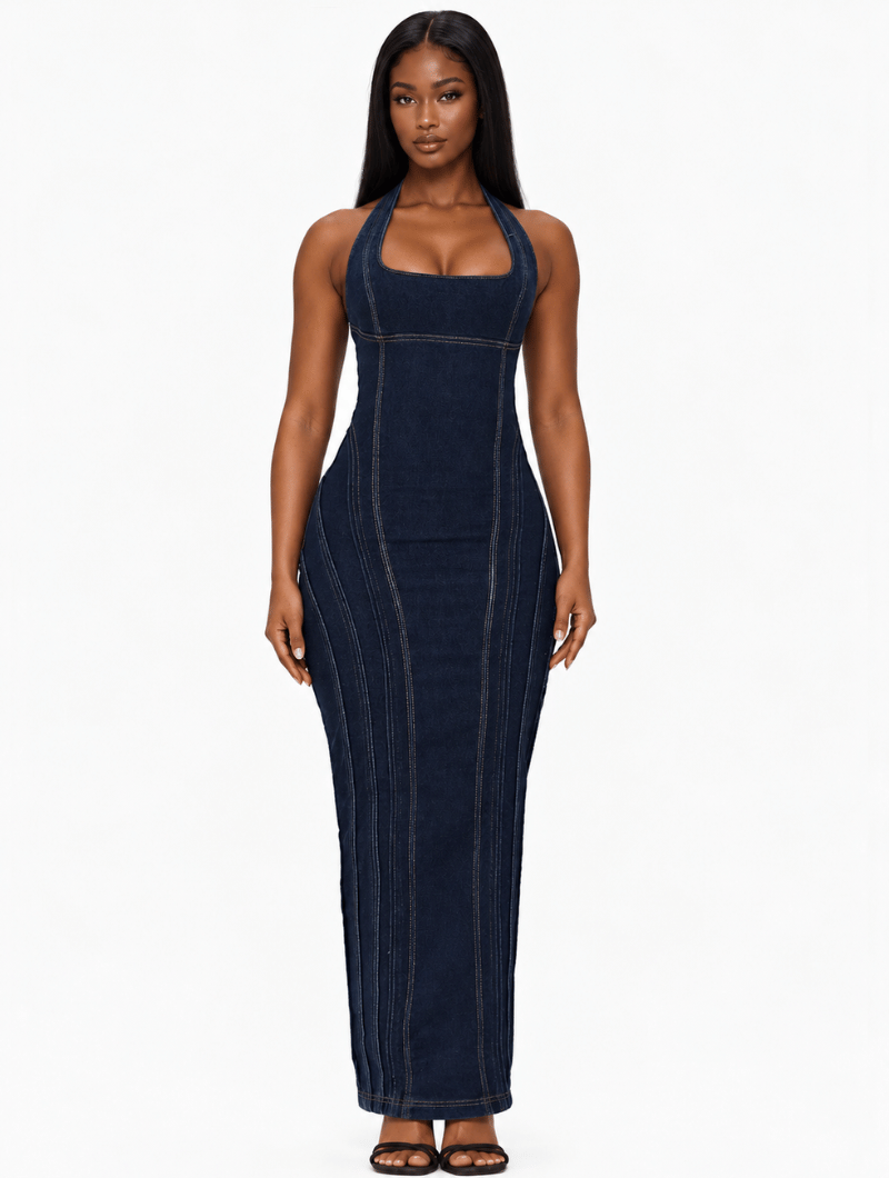 Denim Corset Maxi Dress