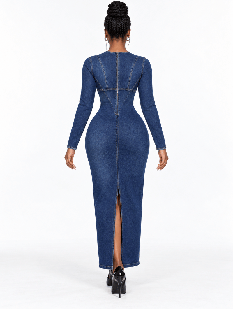 Contour Stitch Denim Dress