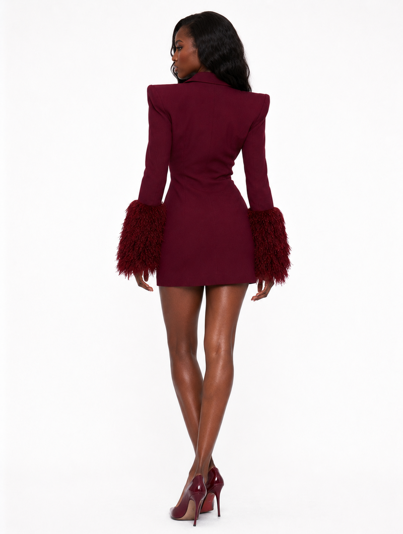 Burgundy Feather Blazer Dress