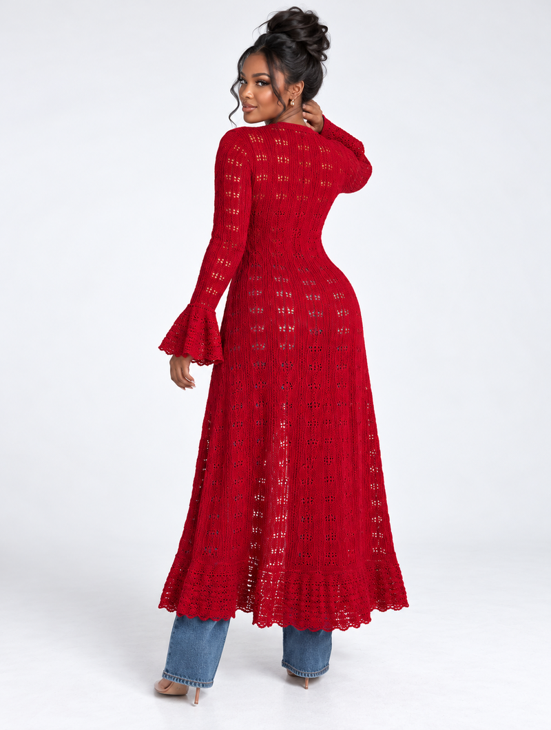 Crimson Bell Sleeve Duster