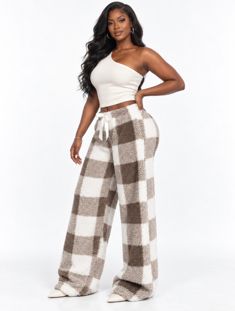 Plush Plaid Wide Pants