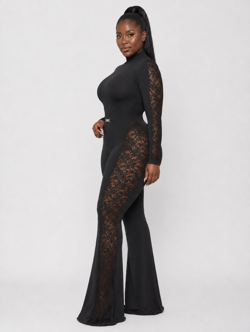 Lace Panel Flare Jumpsuit