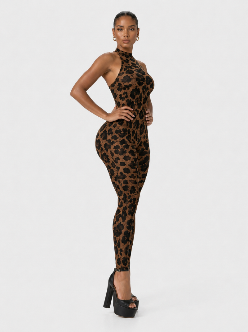 Leopard Luxe Halter Catsuit