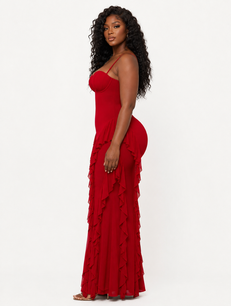 Red Ruffle Maxi Dress