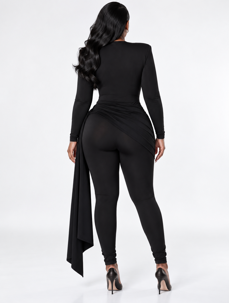 Plunge Ruched Drape Jumpsuit