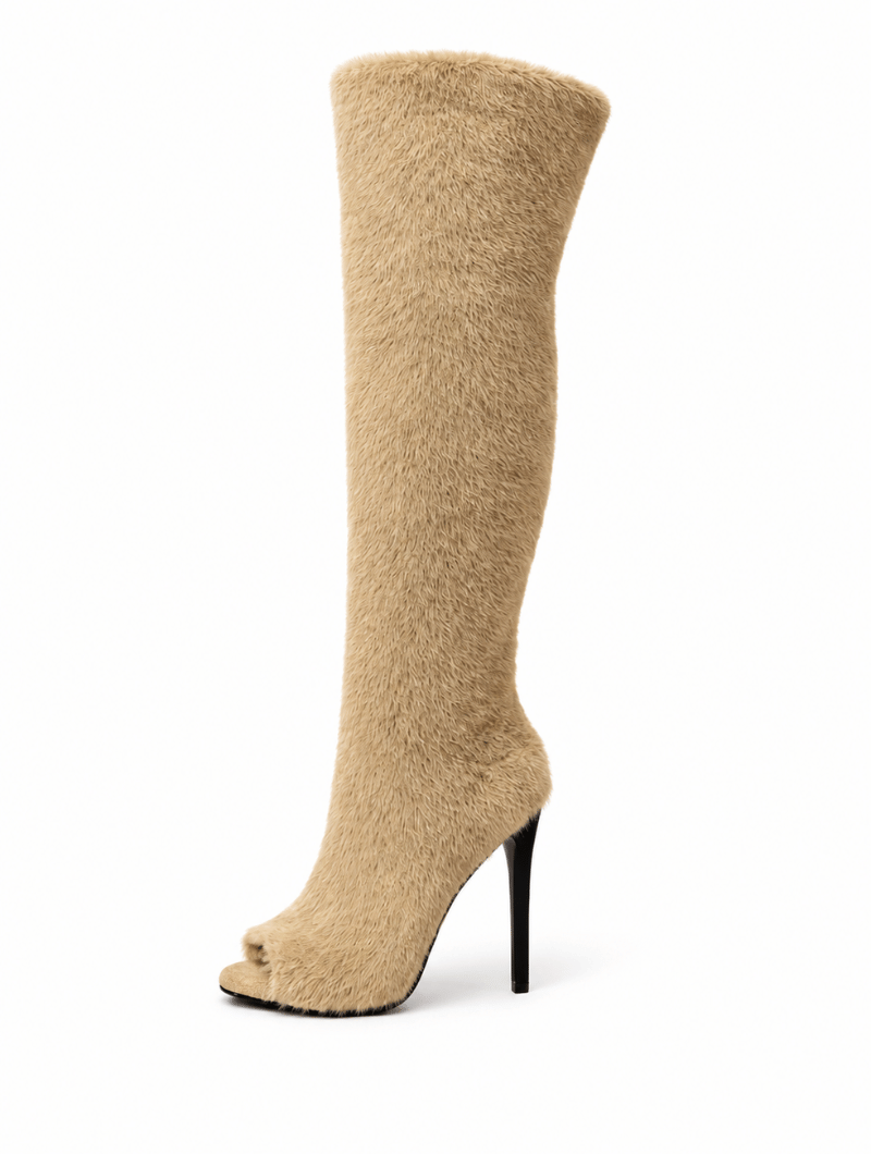 Fluffy Peep Toe Boots