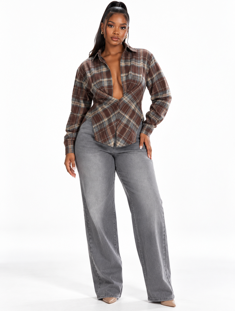 Plunge Plaid Corset Top