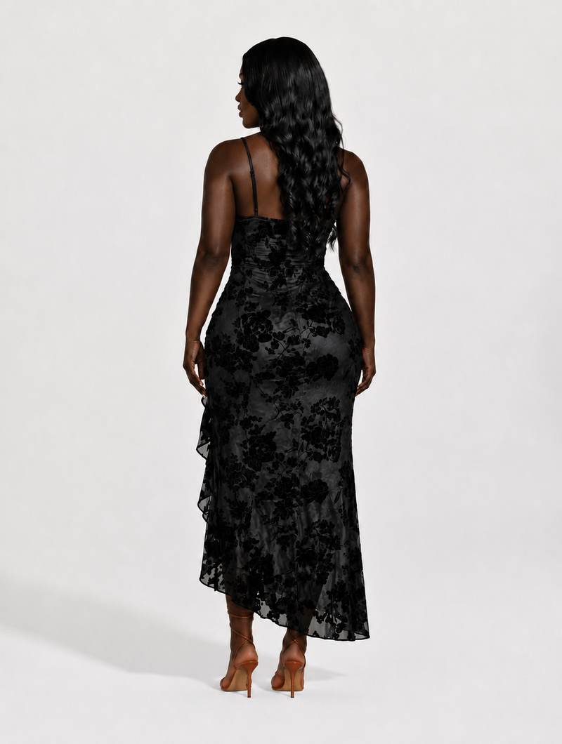Floral Ruffle Slit Maxi