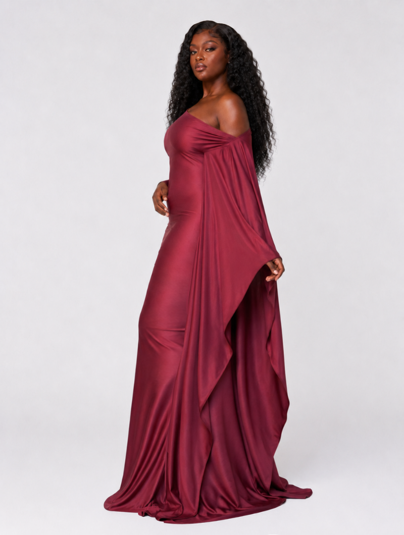 Wine Red One-Shoulder Gown (Pre-Order)