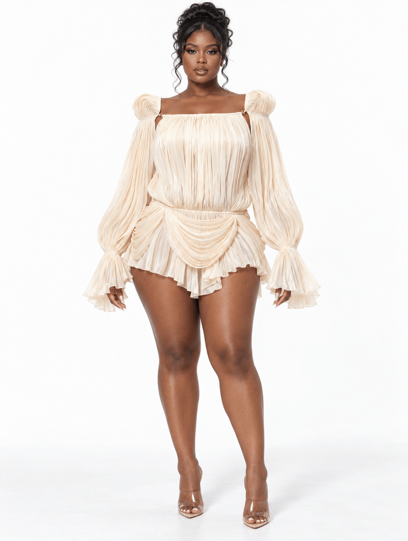 Champagne Plissé Mini Dress