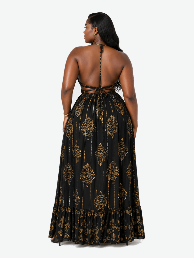 Golden Baroque Cutout Dress