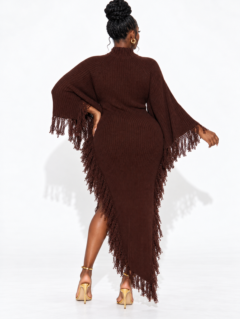 Mocha Fringe Knit Dress