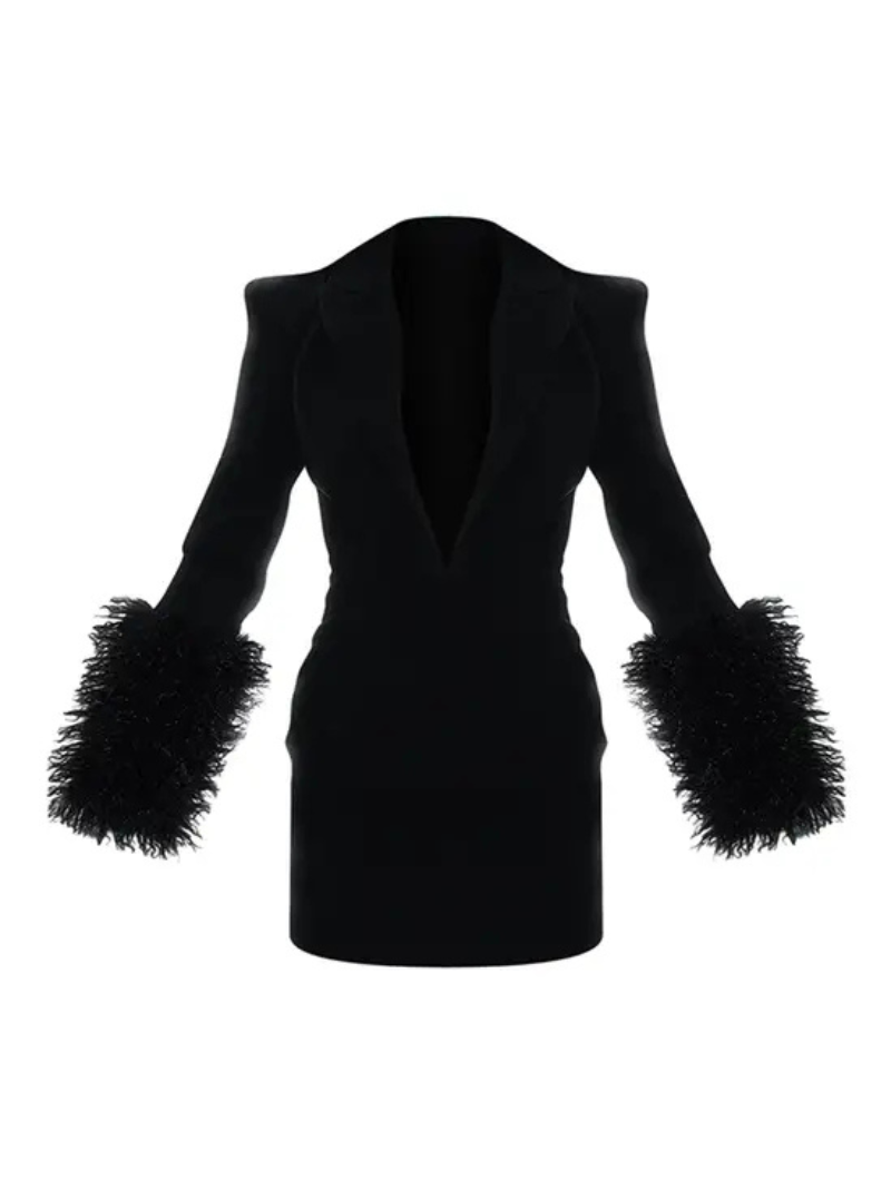 Burgundy Feather Blazer Dress