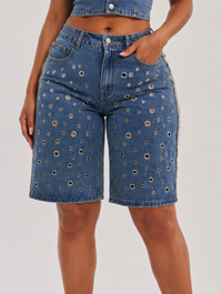 Grommet Detail Denim Jorts