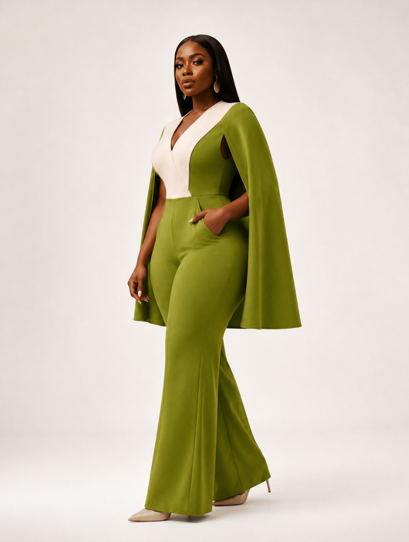 Olive Cape Jumpsuit