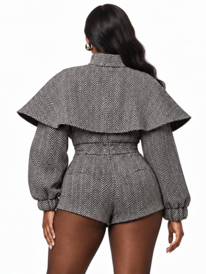 Classic Capelet Tweed Playsuit