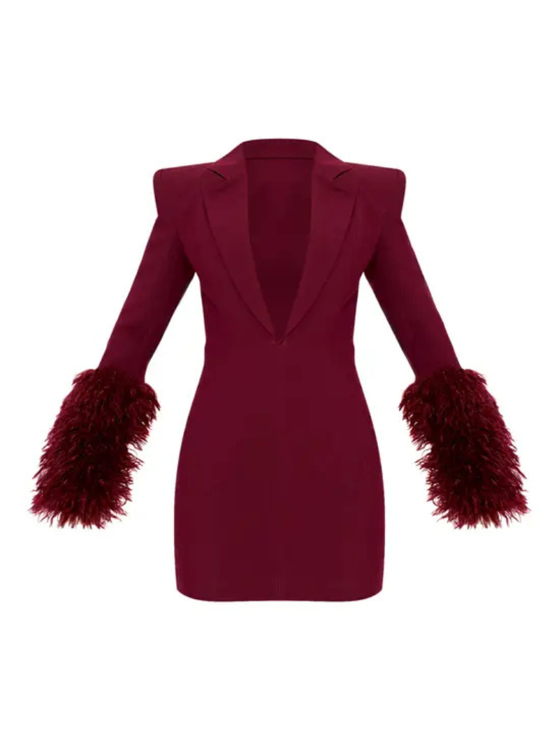 Burgundy Feather Blazer Dress
