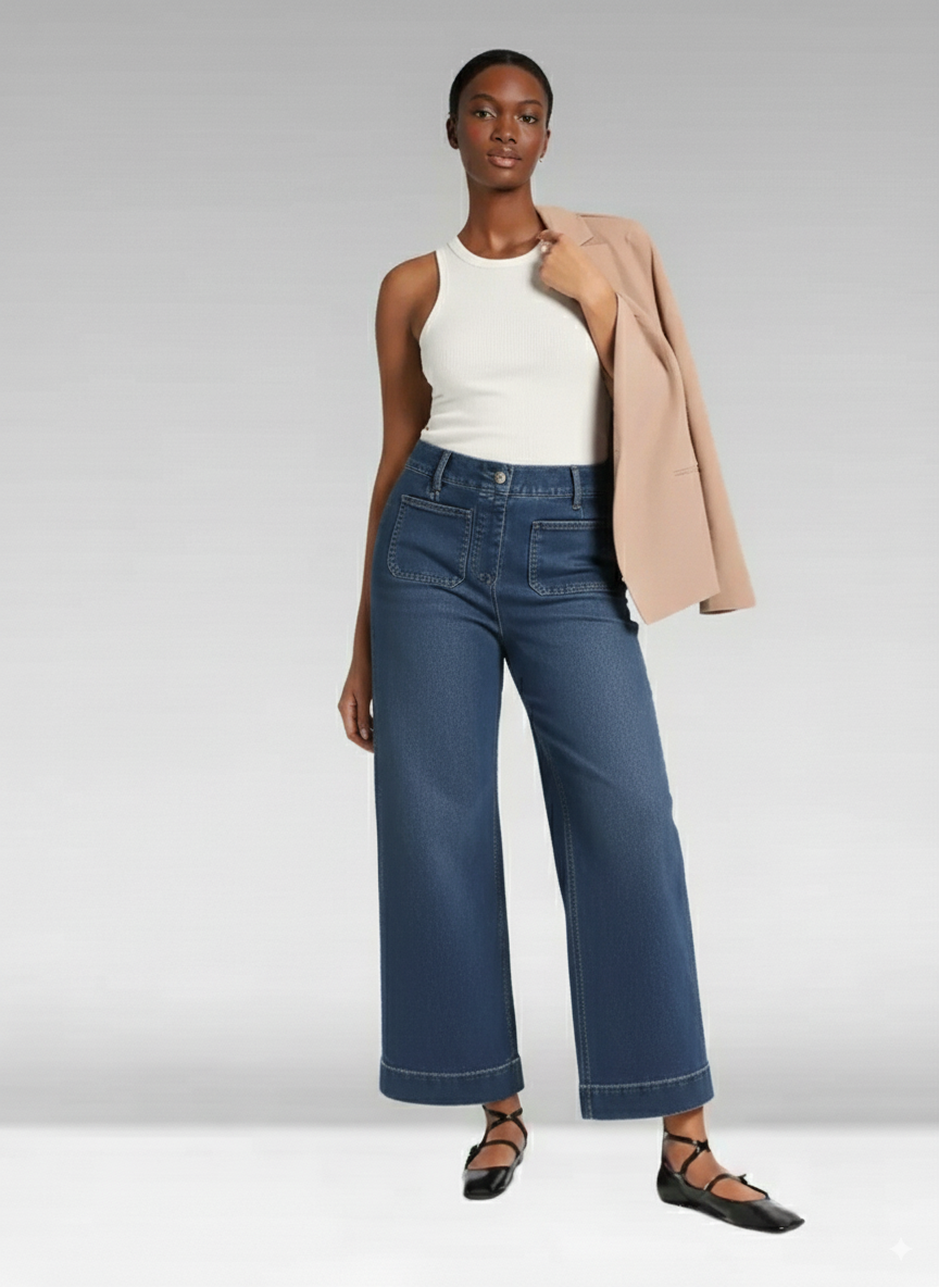 Tummy Control Cropped Wide-Leg Jeans