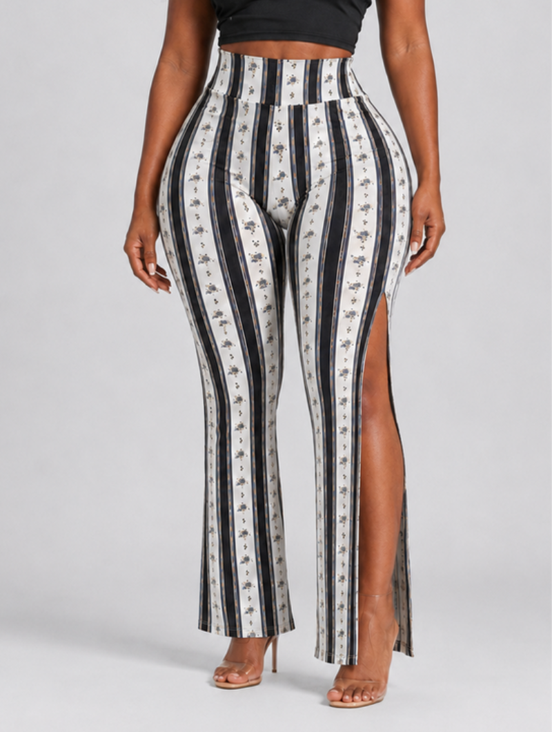 Vintage Stripe Slit-Leg Pants