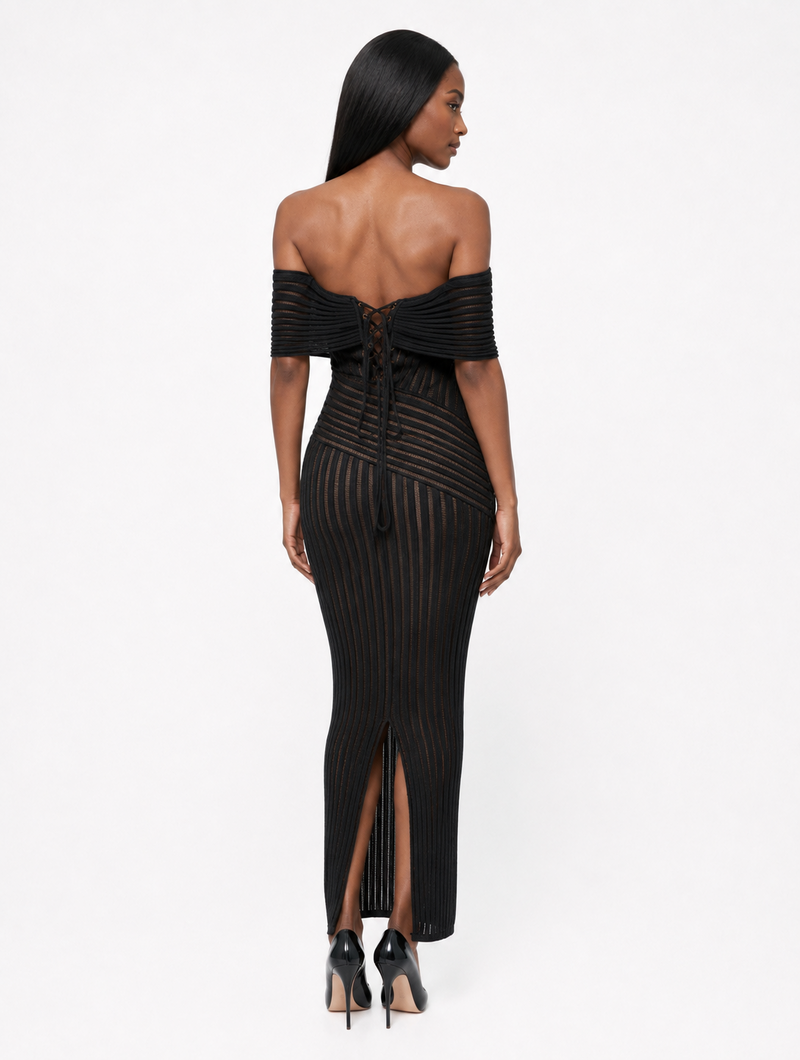 Black Sheer Stripe Maxi