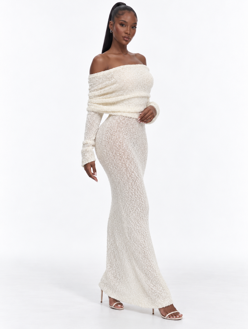 Ivory Foldover Knit Maxi