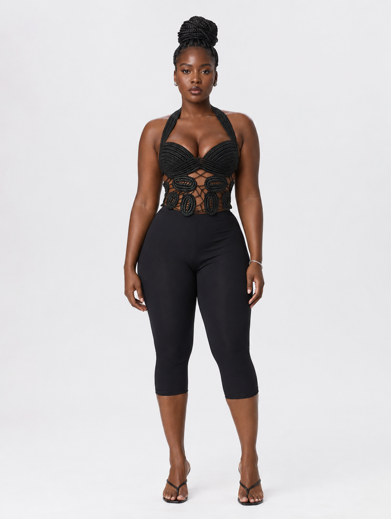 Black Crochet Halter Top