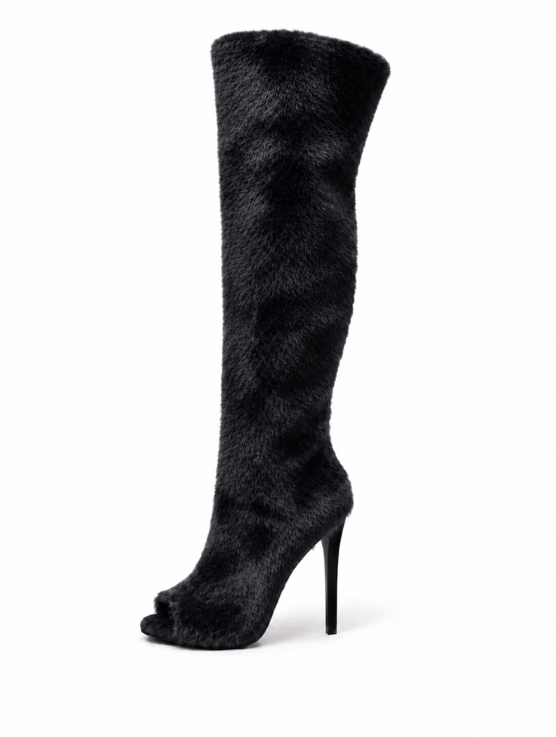 Fluffy Peep Toe Boots