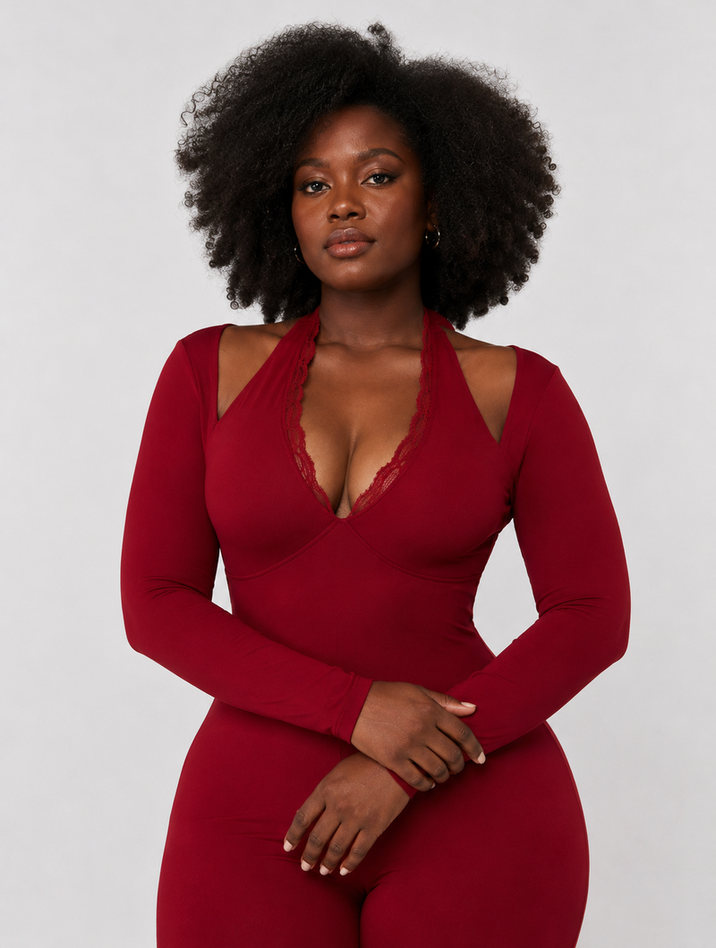 Wine Red Flare Jumpsuit