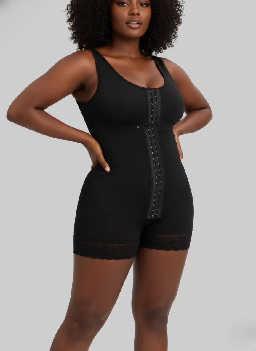 High-compression bra-integrated multi-hook faja