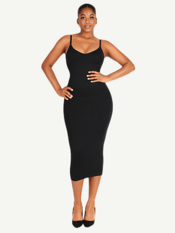 Women mid-length body shaping suspender skirt with built-in bra