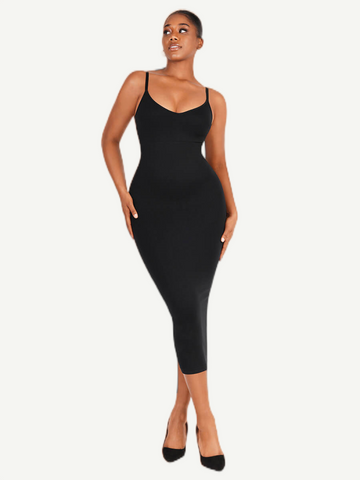 Women mid-length body shaping suspender skirt with built-in bra
