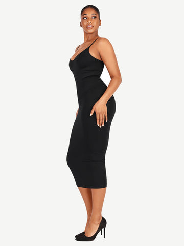 Women mid-length body shaping suspender skirt with built-in bra