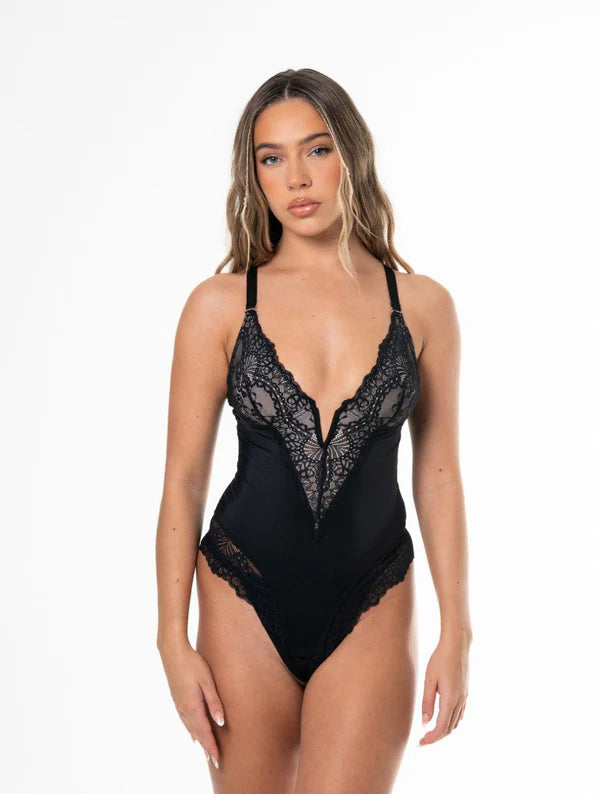 Sophisticated Lace-Trim V-Neck Bodysuit