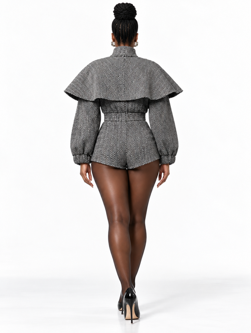 Classic Capelet Tweed Playsuit