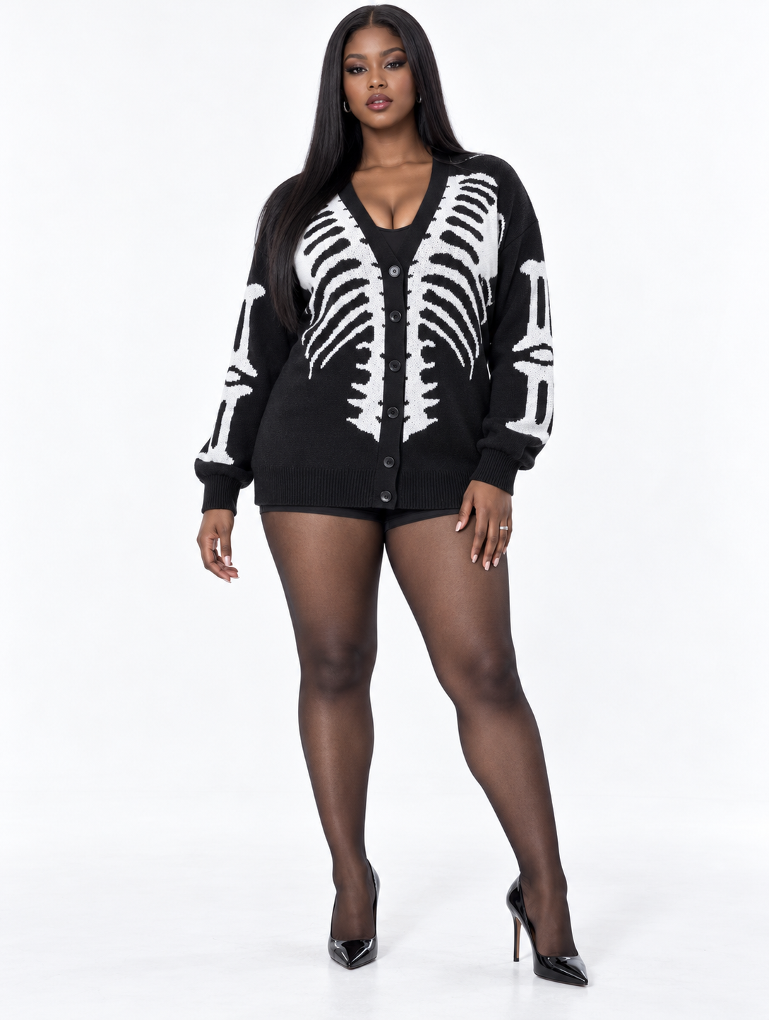Skeleton Rib Knit Cardigan