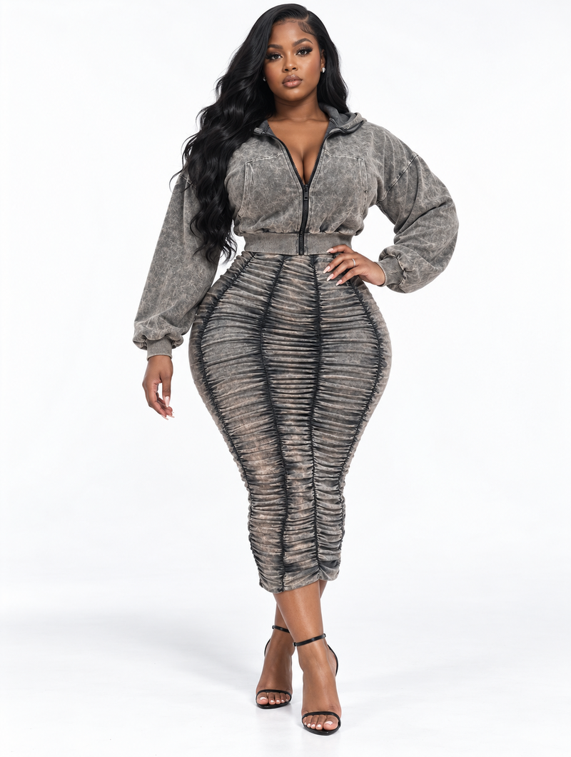 Vintage Ruched Skirt Set